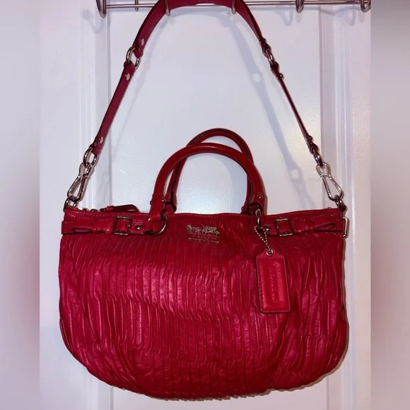 Coach Madison Gathered Leather Sophia Satchel & Shoulder Bag 18620 Red - Picture 3 of 14